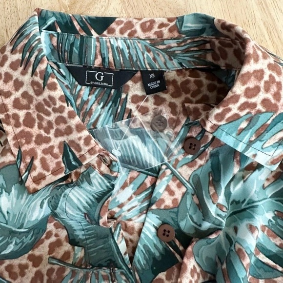 ✨NWT G By Guliana Tropical cheetah Green Sleeveless Dress button down tie waist - Picture 5 of 6